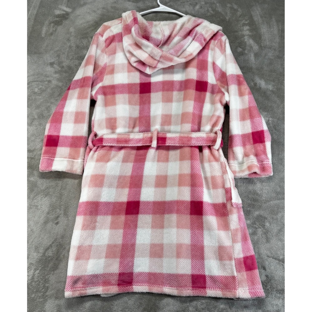 Eddie Bauer Bathrobe Kids L 14/16 Pink White Plaid Hooded Fleece - Picture 5 of 5